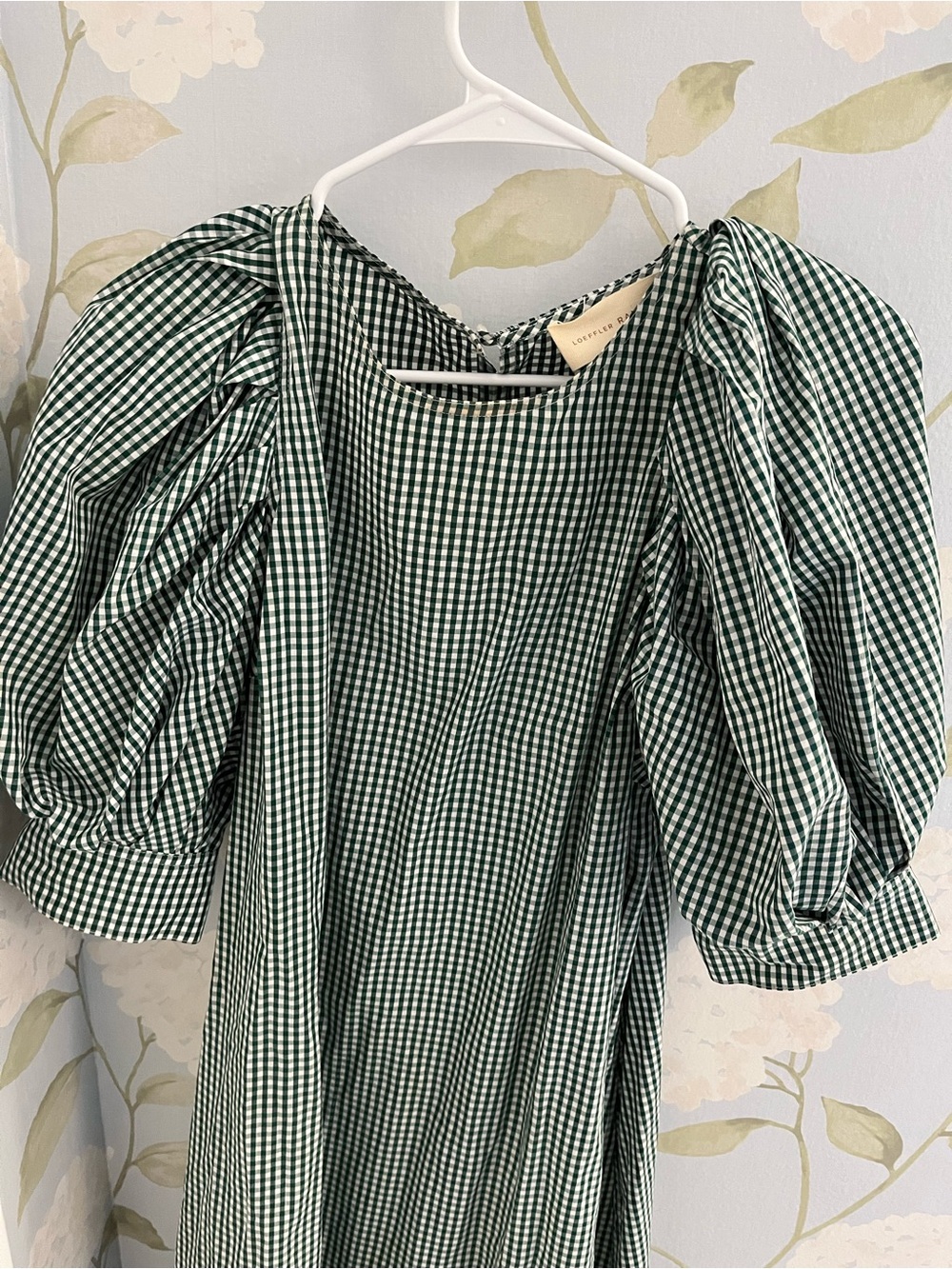 Loeffler Randall Green Gingham Puff-Sleeve Midi Dress